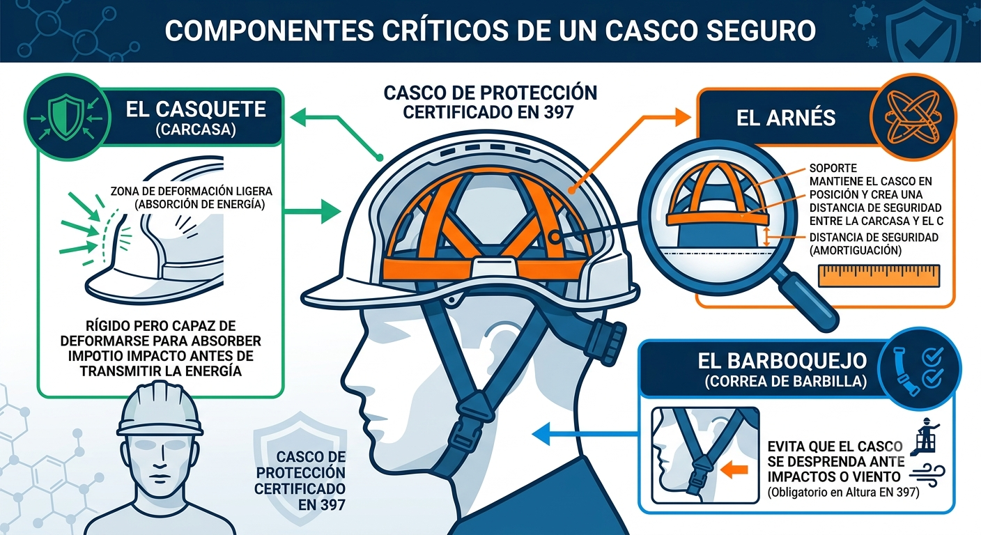 Esquema sobre componentes críticos de un casco de seguridad BLOG SEKURECO